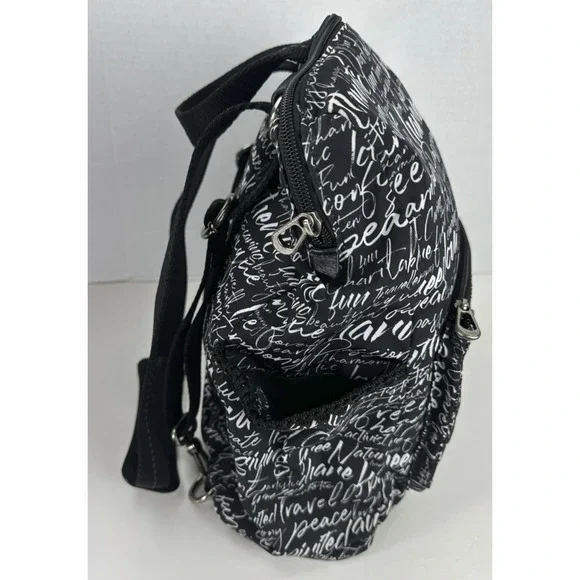 Sakroots Black Backpack White Script Print Convertible Travel Boho Bag Keychain - Picture 13 of 16